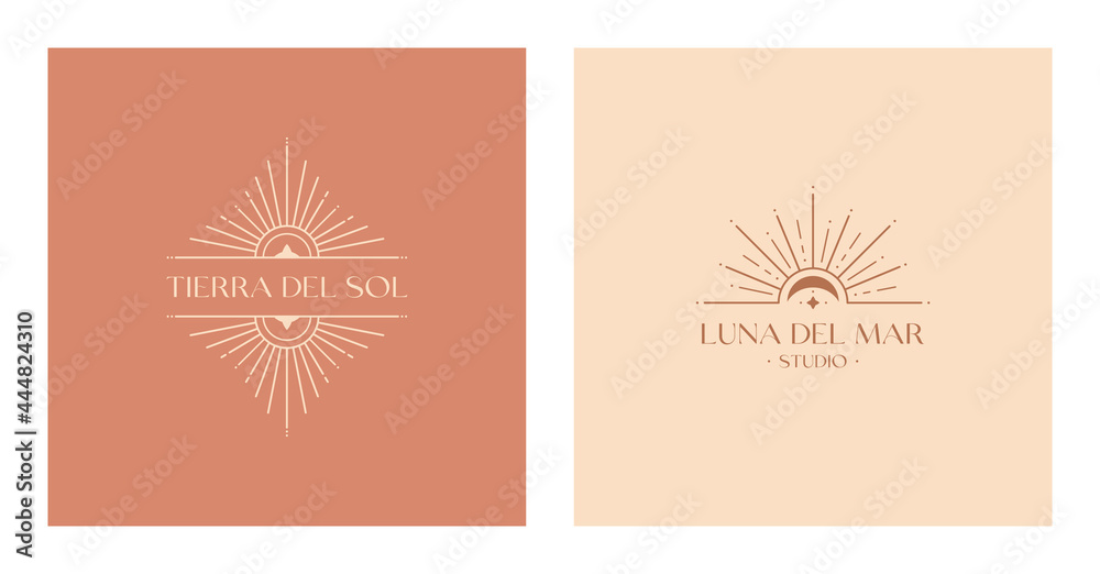 Wall mural set of vector bohemian logos.boho linear icons or symbols in trendy minimal style.modern celestial e