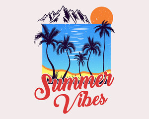 Summer vibes, t-shirt, summer t-shirt design, Illustration, Vector graphics .