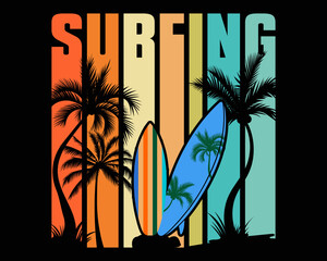 Surfing T-shirt, Surf t-shirt design, Illustration, Vector graphics.