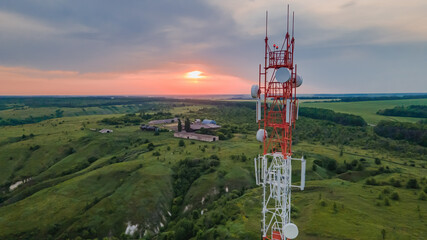 Telecommunication tower 5G, Wireless GSM Antenna connection system of communication systems in...