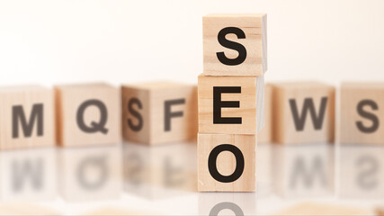 word seo from wooden blocks with letters, concept
