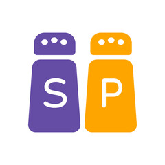 Salt and pepper condiment shakers vector flat icon