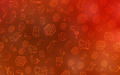 Light Red vector background with tasty food. Illustration with set of fresh food in doodle style. Pattern for ad, booklets, leaflets of restaurants.