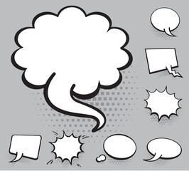 Set of blank template in Pop Art style. Vector Comic Text Speech Bubble Halftone Dot Background. Empty Cloud of Comics book dialog Space for Cartoon Box pop-art.