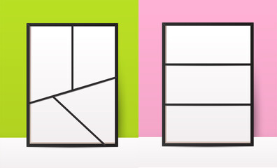 Vertical Collage Set. Layout Template. Frames for Photo or Illustration. For Photos, Pictures. Photo Collage, Photo Puzzle. Moodboard.