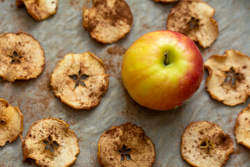 Apple chips baked in the oven with cinnamon