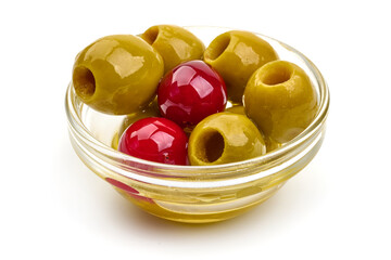 Green Olives, isolated on a white background. High resolution image.