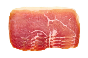 Jerked jamon slices, isolated on white background. High resolution image.