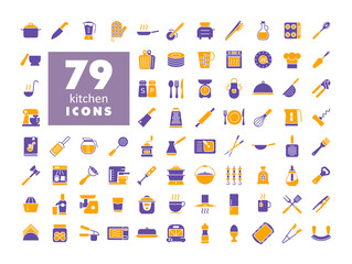 Fototapeta premium Cooking and kitchen vector icons glyph set