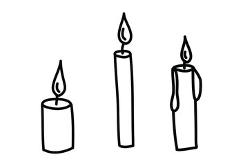 Set of candles in doodle style. Vector illustration