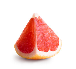 Two juicy sweet grapefruit slices Isolated on white background. Fresh fruits.