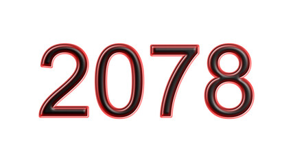 red 2078 number 3d effect white background