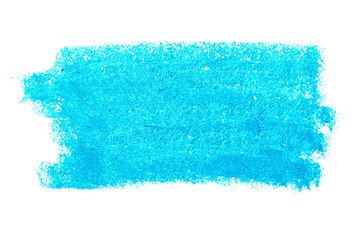 Colourful blue oil pastel chalk painted strokes or smear isolated on white background