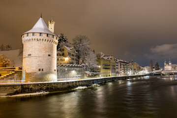 Fototapeta na wymiar Lucerne by night in winter - Switzerland