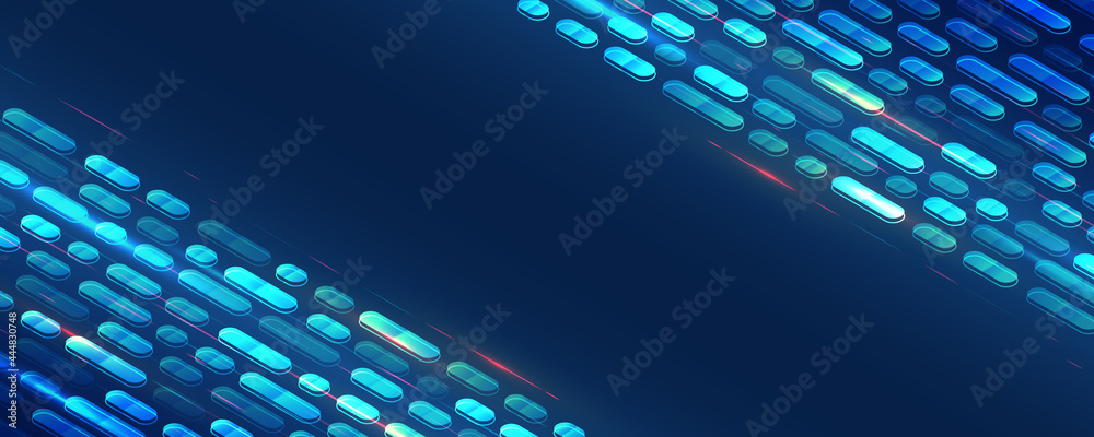 Poster Big data stream concept. Hi-tech vector illustration. Abstract glowing lines on the blue background.