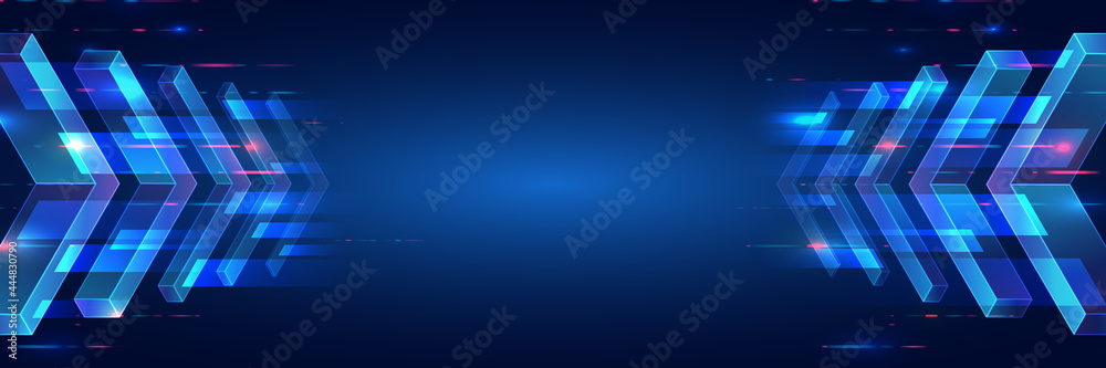 Aufkleber futuristic background made of arrows blocks. neon glowing lines on a blue background. high tech tech