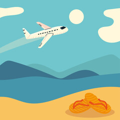 airplane travel by the beach