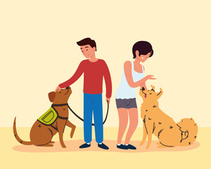 man and woman with pets