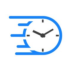 Logotipo reloj con lineas de velocidad en color azul y gris