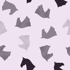 Fototapeta premium Abstract Hand Drawing Horse Heads with Paper Texture Seamless Pattern Isolated Background