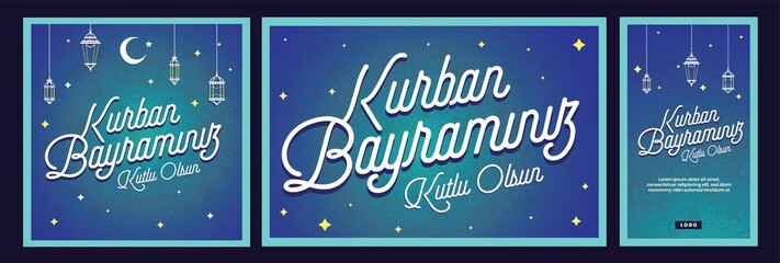 Naklejka premium Modern Decorative Design for Feast of the Sacrif (Eid al-Adha Mubarak) Feast of the Sacrifice Greeting (Turkish: Kurban Bayraminiz Mubarek Olsun) Holy days of muslim community. Islamic background.