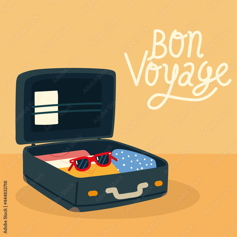 Wall mural bon voyage open suitcase travel