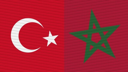 Morocco and Turkey Two Half Flags Together