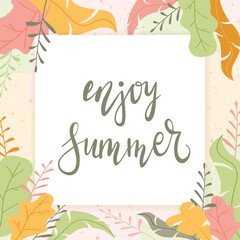 Enjoy Summer on White Card with Leaves