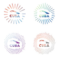 Cuba low poly sunburst set. Logo of the country in a geometric polygonal style. Vector illustration.