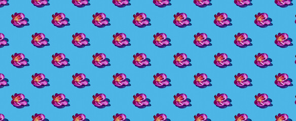 Pattern of purple orchid flower on blue background