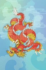 Dragon Oriental traditional painting illustration down cloud bg tattoo design 타투도안 용문신 도안 건대타투