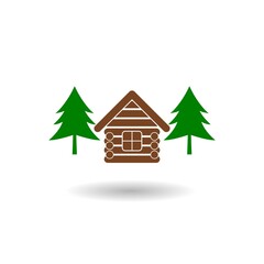 Wood house icon with shadow