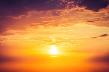Beautiful colorful dramatic sky with clouds at sunset or sunrise