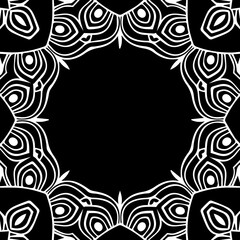 Ethnic pattern in the style of oriental, Indian handmade. Geometric isolated black white decorative frame for text. Template for creativity, coloring, design.