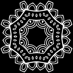 Ethnic pattern in the style of oriental, Indian handmade. Geometric isolated black white original element for ornament, mandala. Template for creativity, coloring, tattoo.