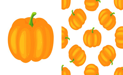 Hand drawn seamless pattern with pumpkins on background. Cute autumn vector texture.