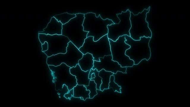 Animated Outline Map of Cambodia with Provinces