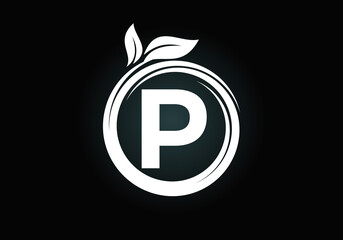 Initial P monogram letter alphabet in a spiral with green leaves. Font emblem. Nature icon sign symbol. Modern vector logo design for business healthcare, nature, farm, and company identity.