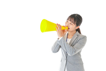 叫ぶ若いビジネスウーマン