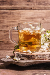 Tea from rose hips flowers, vitamin drink, hard light, dark shadow