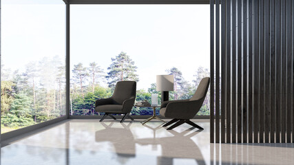 Illustration 3D rendering large luxury modern bright interiors Living room mockup computer digitally generated image