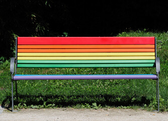 LGBTIQ - Rainbow bench in public garden

