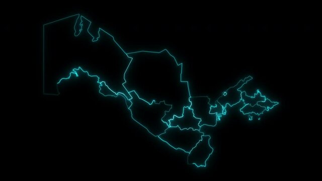 Animated Outline Map of Uzbekistan with Regions