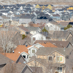 Obraz premium Square Utah Valley terrain with houses overlooking scenic view of Wasatch Mountains