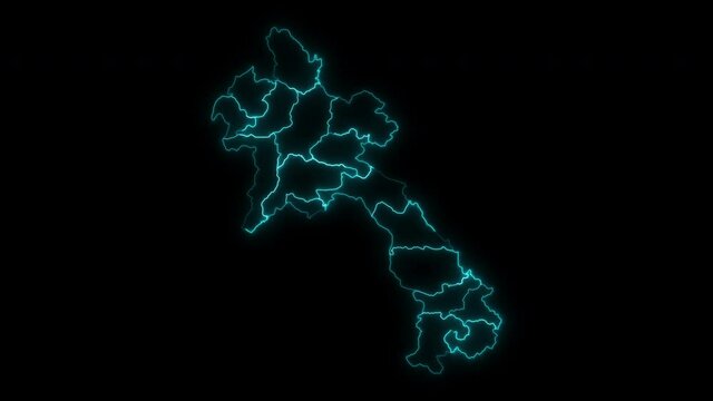 Animated Outline Map of Laos with Provinces