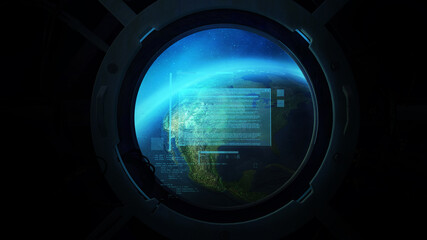 Globe from the porthole of a spaceship.