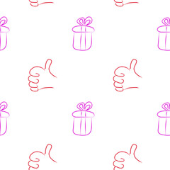 Vector seamless pattern with gift, holiday, joy. Background illustration, decorative design for fabric or paper. Ornament modern