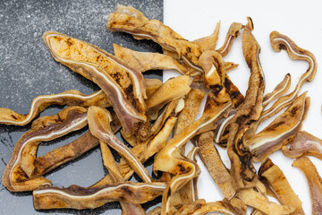 fried pork ear and seasoned with salt
