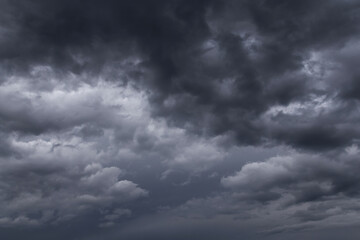 Obraz premium Storm sky, dark grey blue rainy clouds abstract background texture, thunderstorm 
