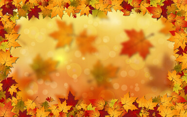 Naklejka na ściany i meble Autumn style blurred vector background with bokeh effect and colorful leaves